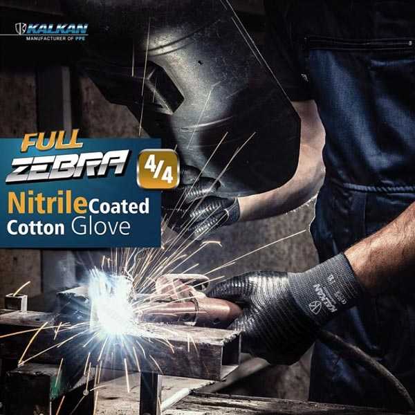 دستکش ایمنی فول نیتریل زبرا KALKAN