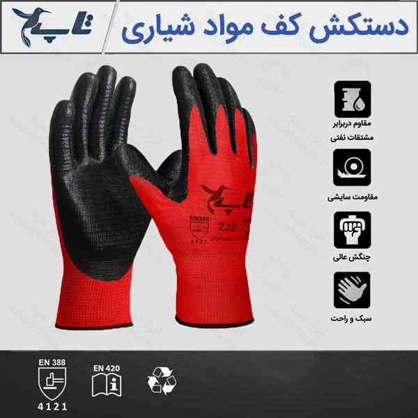دستکش ایمنی کف مواد نیتریل شیاری تاپ