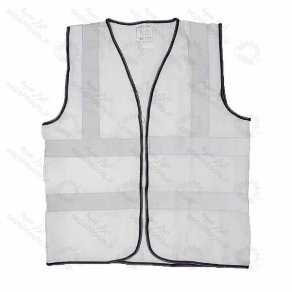 جلیقه شبرنگ دار سفید 140 گرمی زیپی